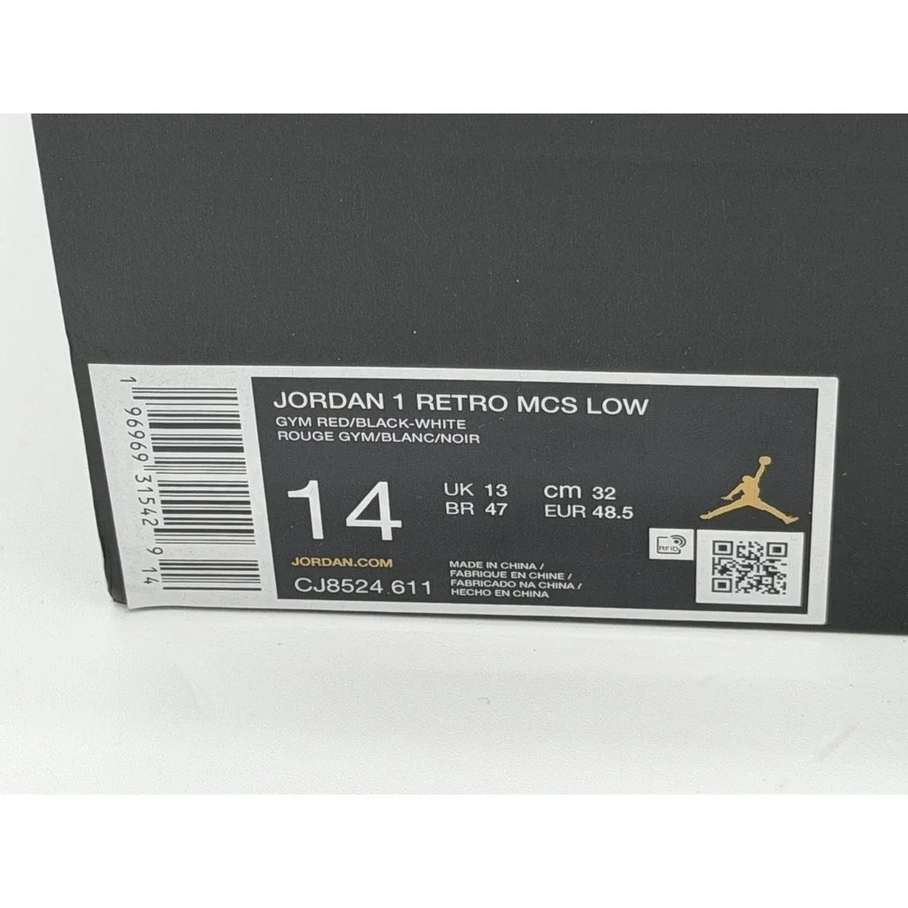 Size 14 *BUY AUTHENTIC* Nike Jordan 1 Retro MCS Low BRED CJ8524-611 No Box Lid
